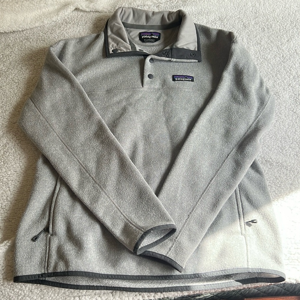 NWOT Patagonia 1/4 Snap Button Fleece Pullover Pockets Grey Womens Medium